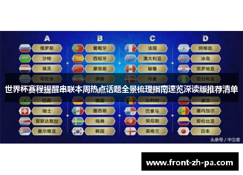 世界杯赛程提醒串联本周热点话题全景梳理指南速览深读版推荐清单 世界杯赛程提醒串联本周热点话题全景梳理指南速览深读版推荐清单